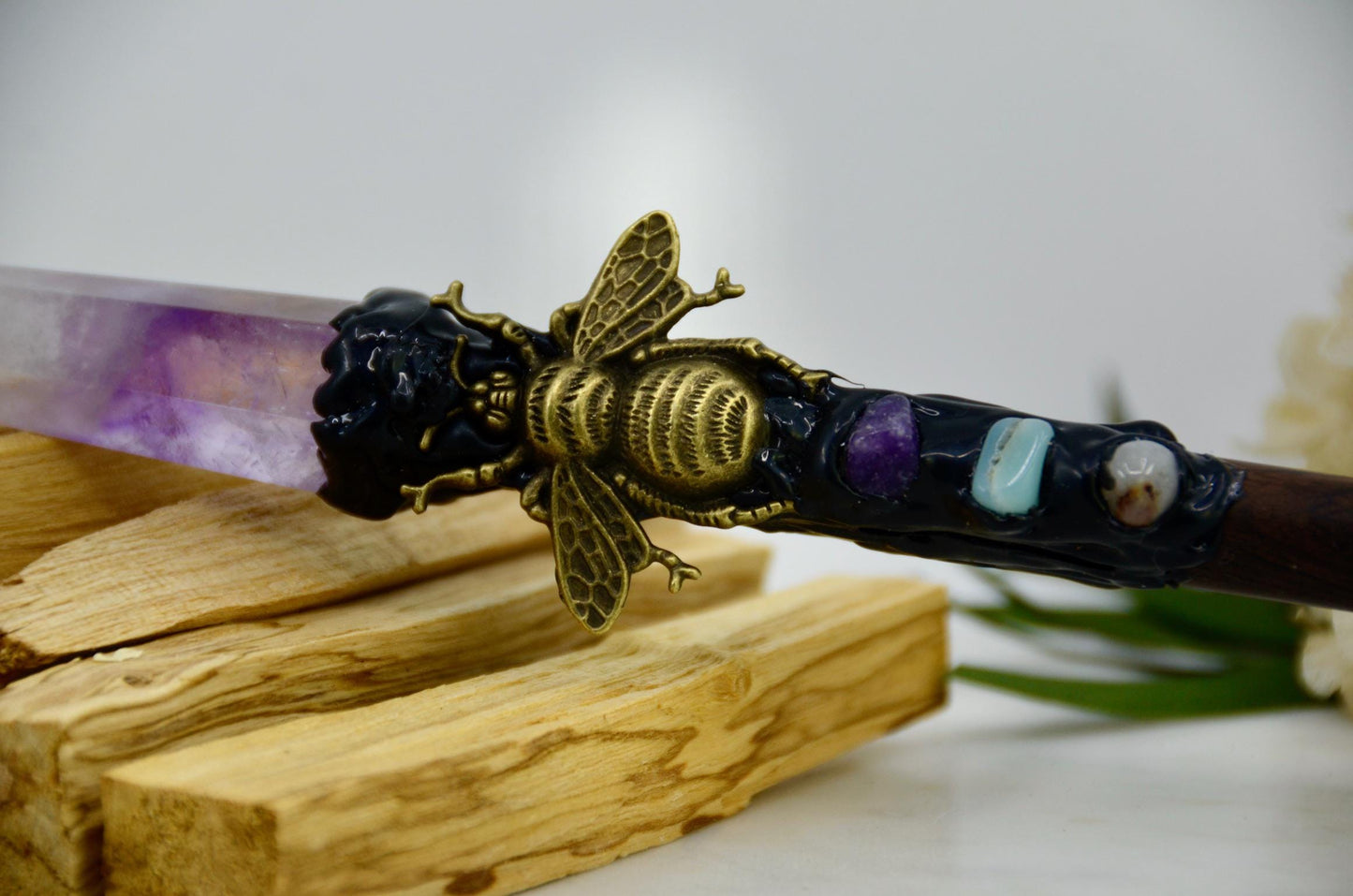 Amethyst Crystal Wand with Bee