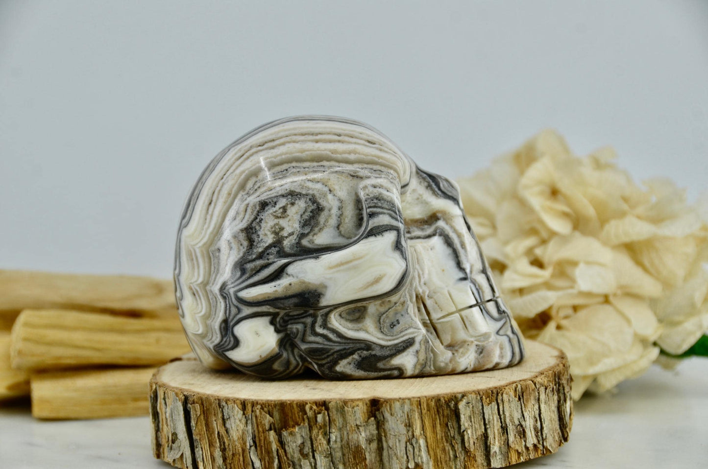 Black Phantom Calcite Skull Carving