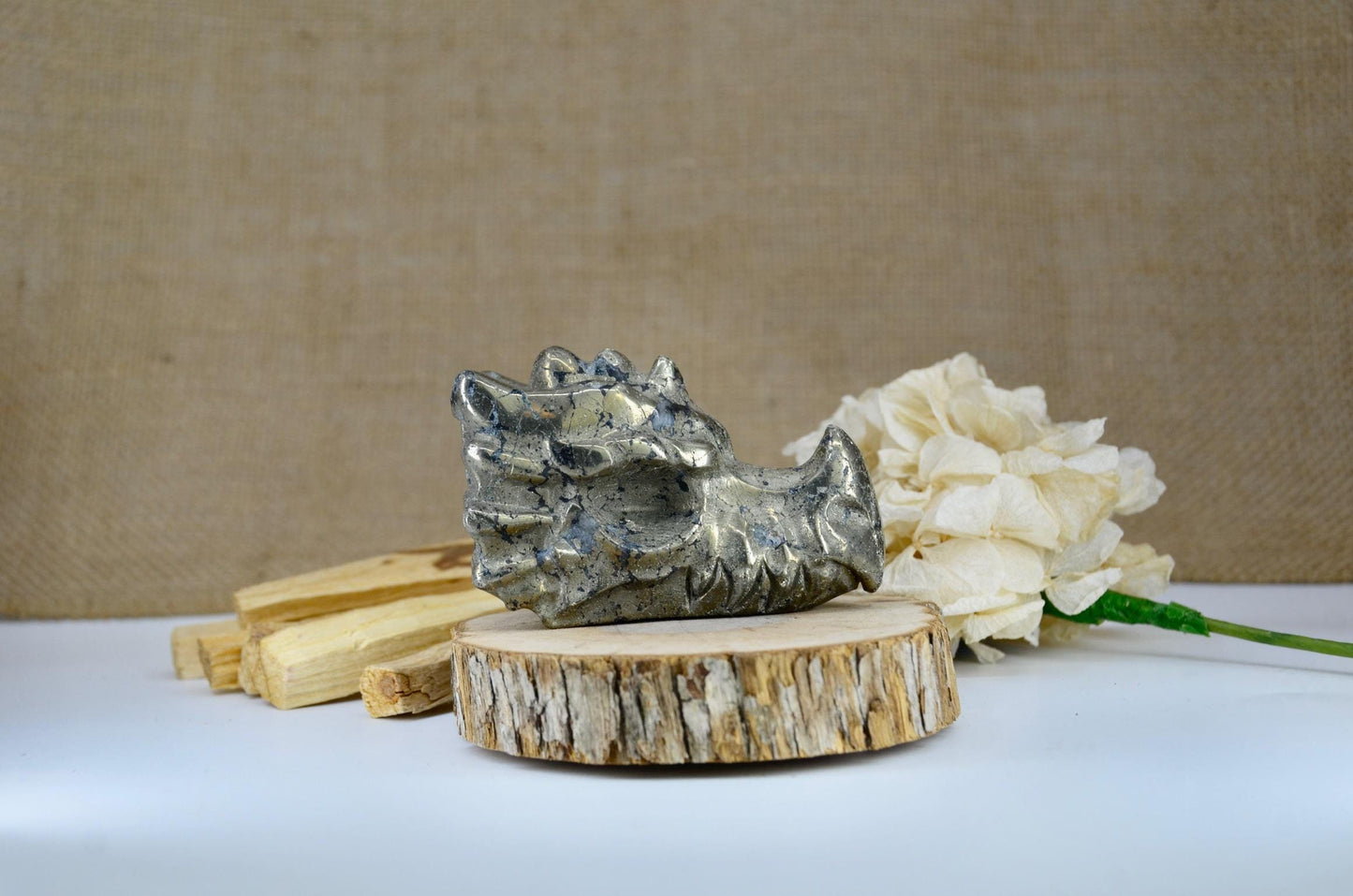 Pyrite Dragon Head Carving