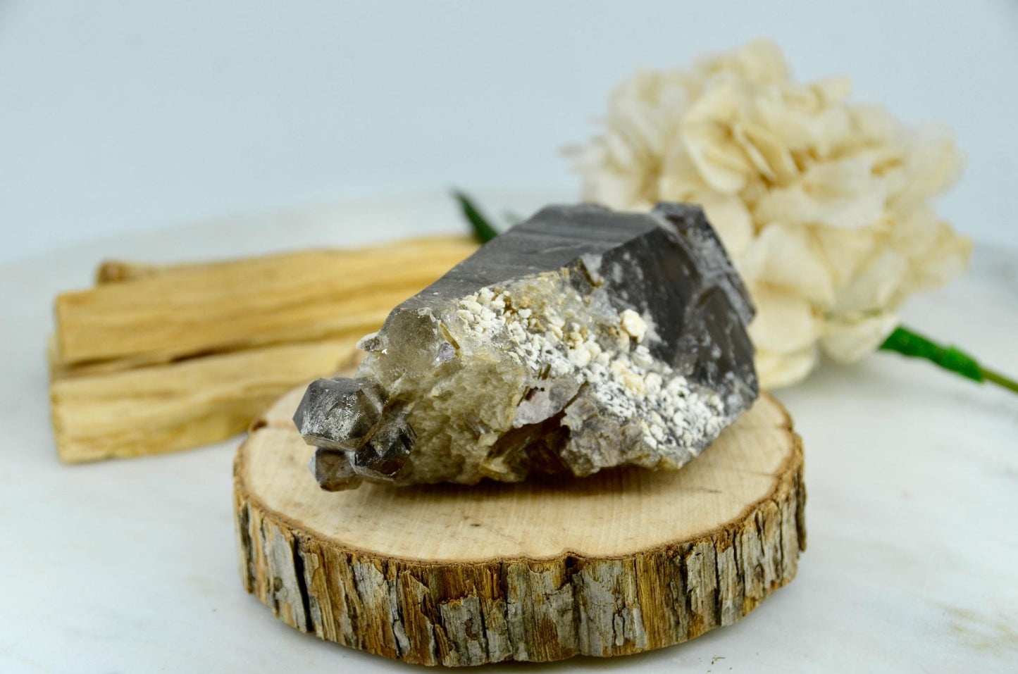 Double Terminated Elestial Smoky Quartz with Mica