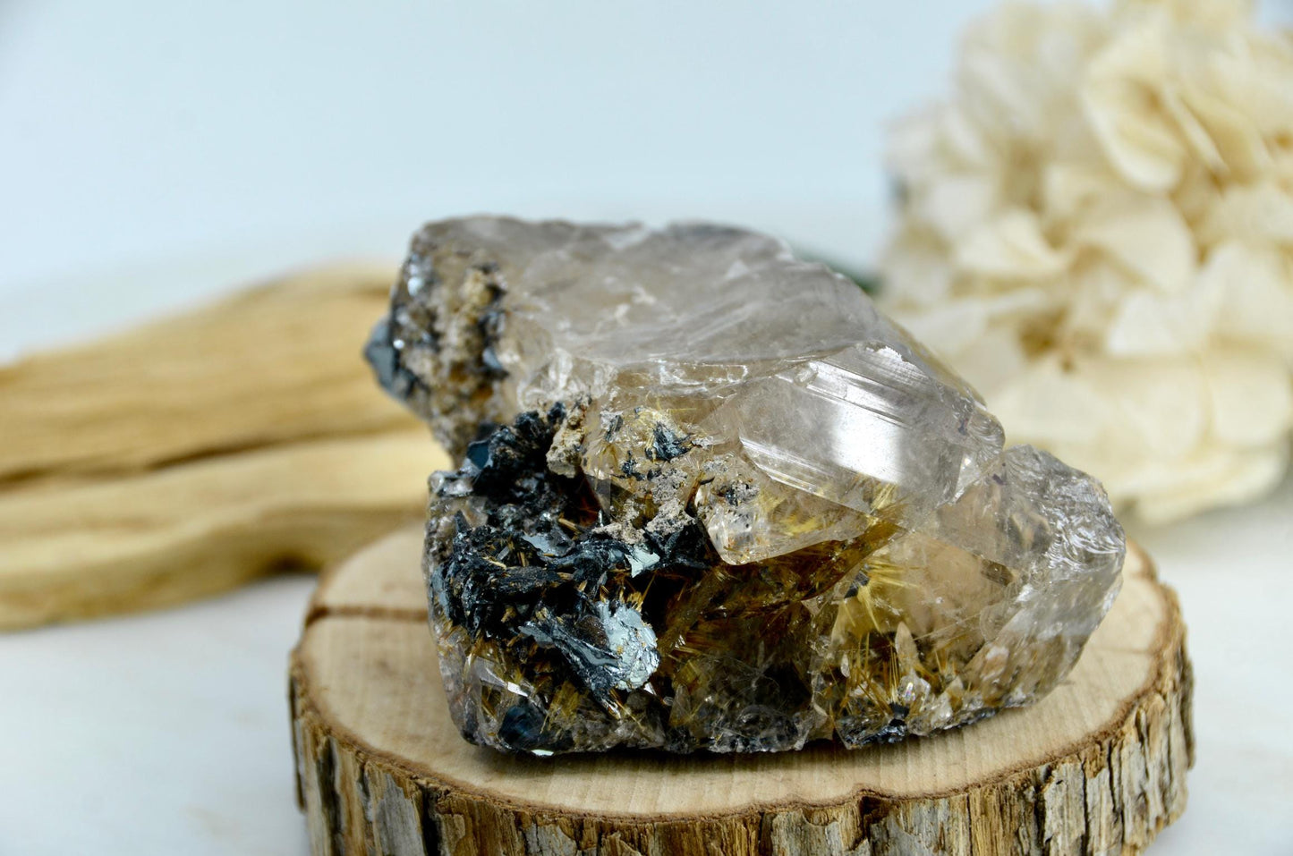 Rutile Smoky Quartz with Tourmaline and Hematite