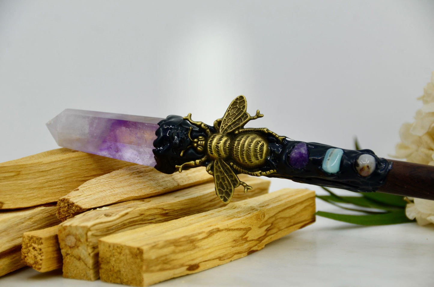 Amethyst Crystal Wand with Bee