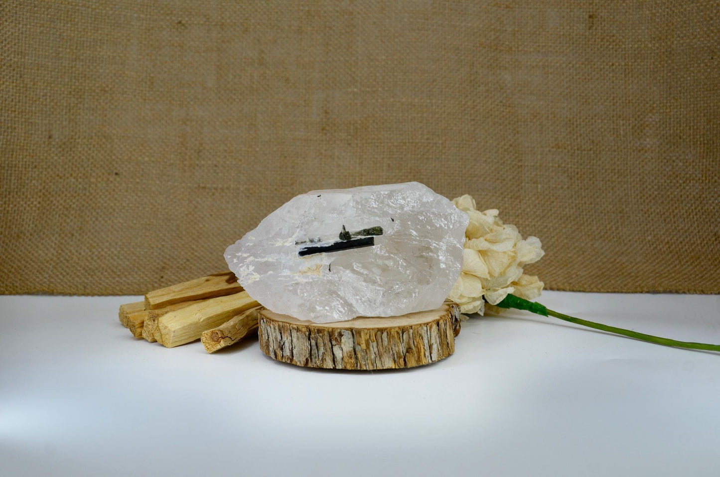 Rose Quartz Overgrowth With Green Tourmaline / Rare Crystal / Metaphysical and Spiritual / Gemstones and Minerals