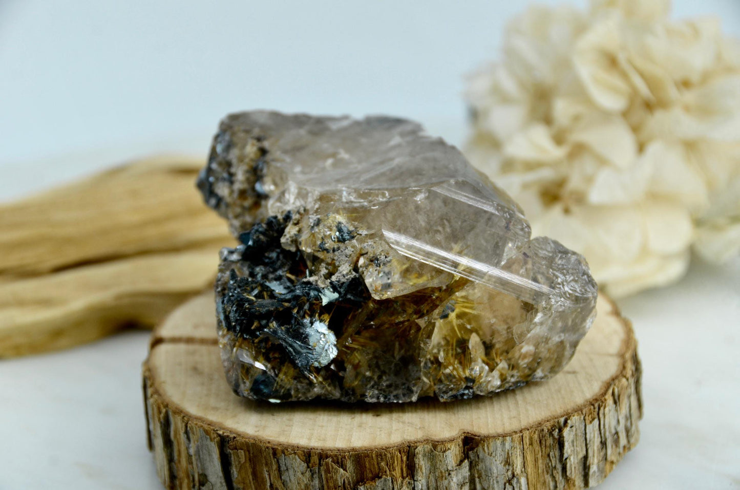 Rutile Smoky Quartz with Tourmaline and Hematite