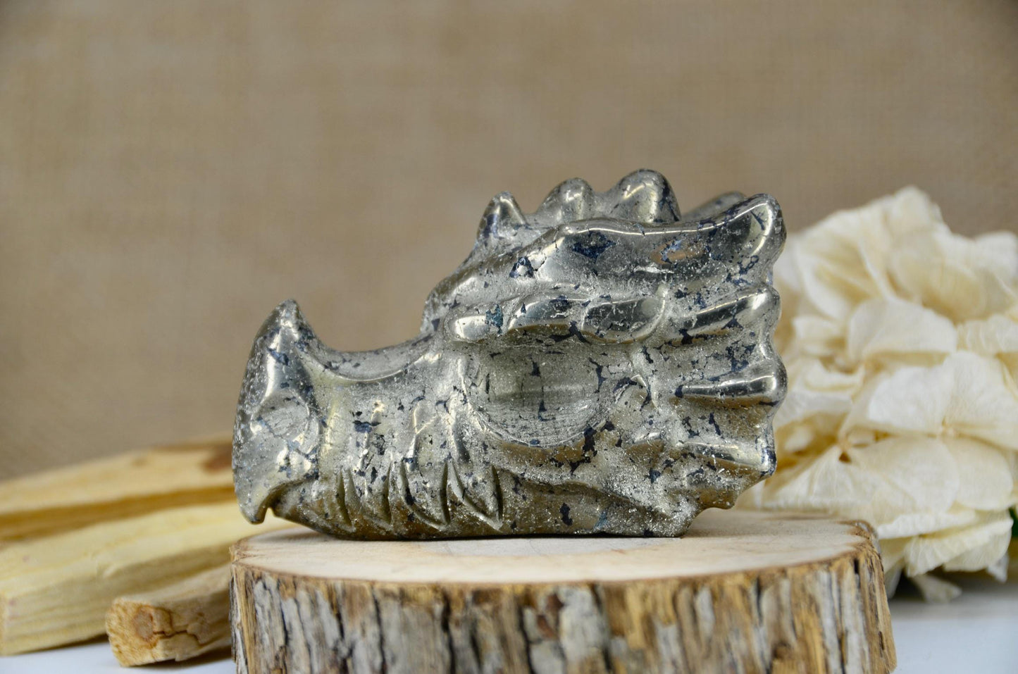 Pyrite Dragon Head Carving
