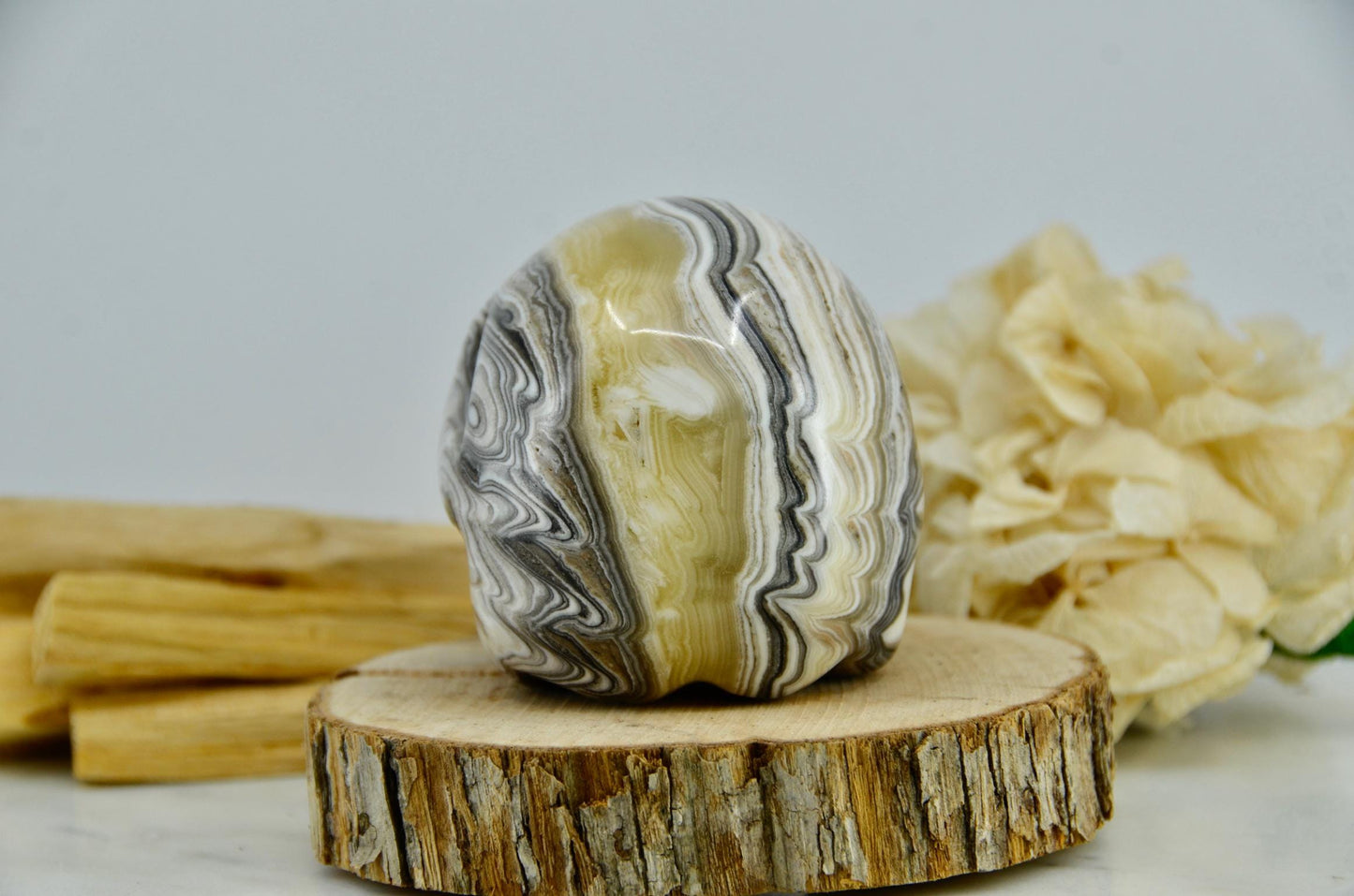 Black Phantom Calcite Skull Carving