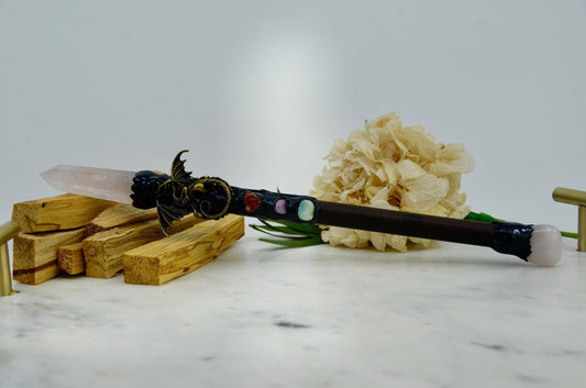 Rose Quartz Crystal Wand with Dragon