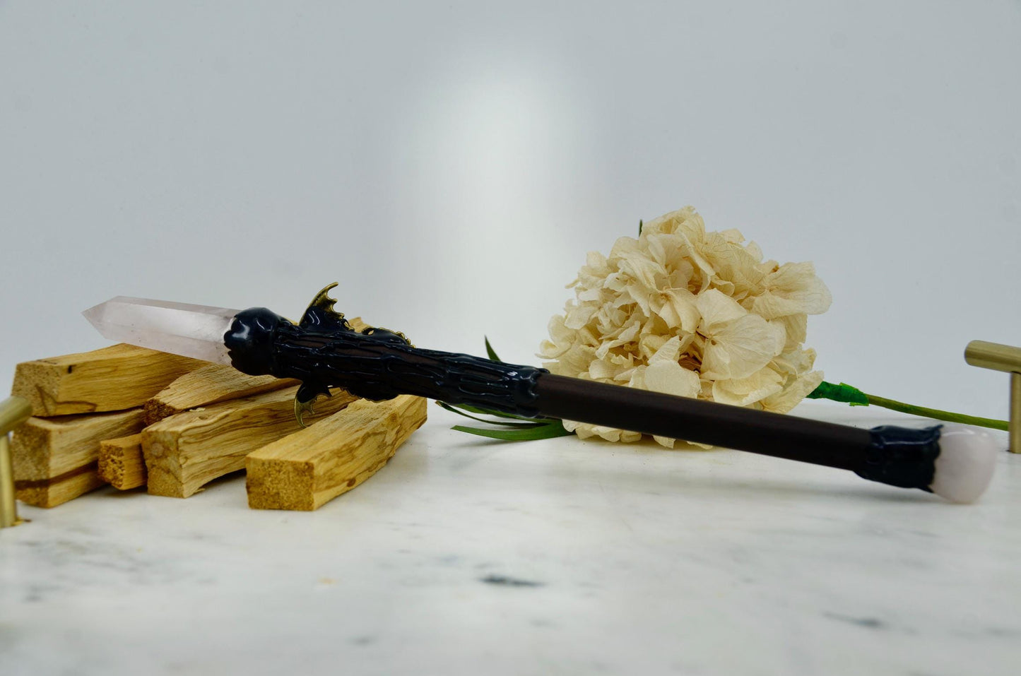 Rose Quartz Crystal Wand with Dragon