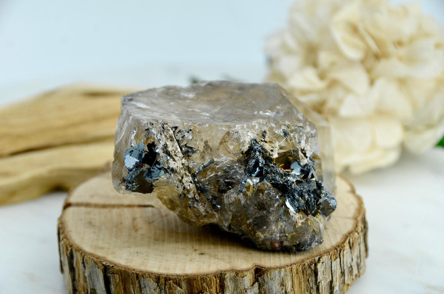 Rutile Smoky Quartz with Tourmaline and Hematite
