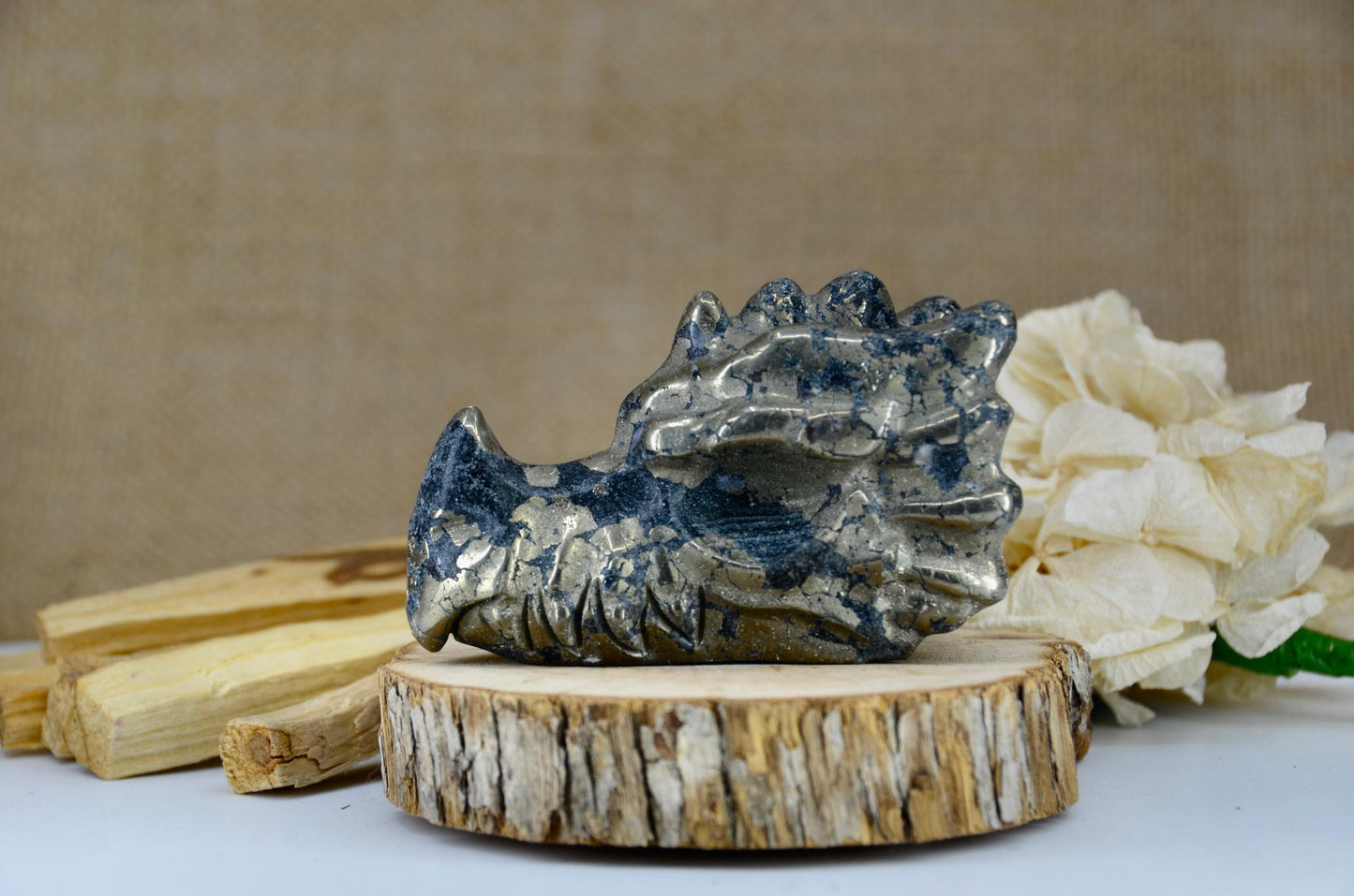 Pyrite Dragon Head Carving