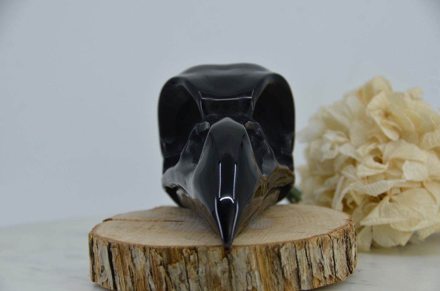Black Obsidian Raven Skull Carving