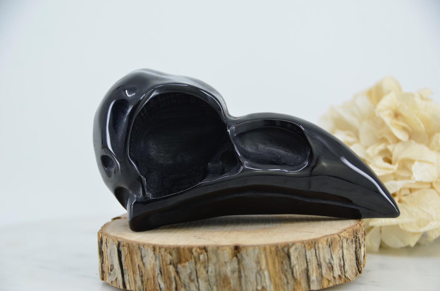 Black Obsidian Raven Skull Carving