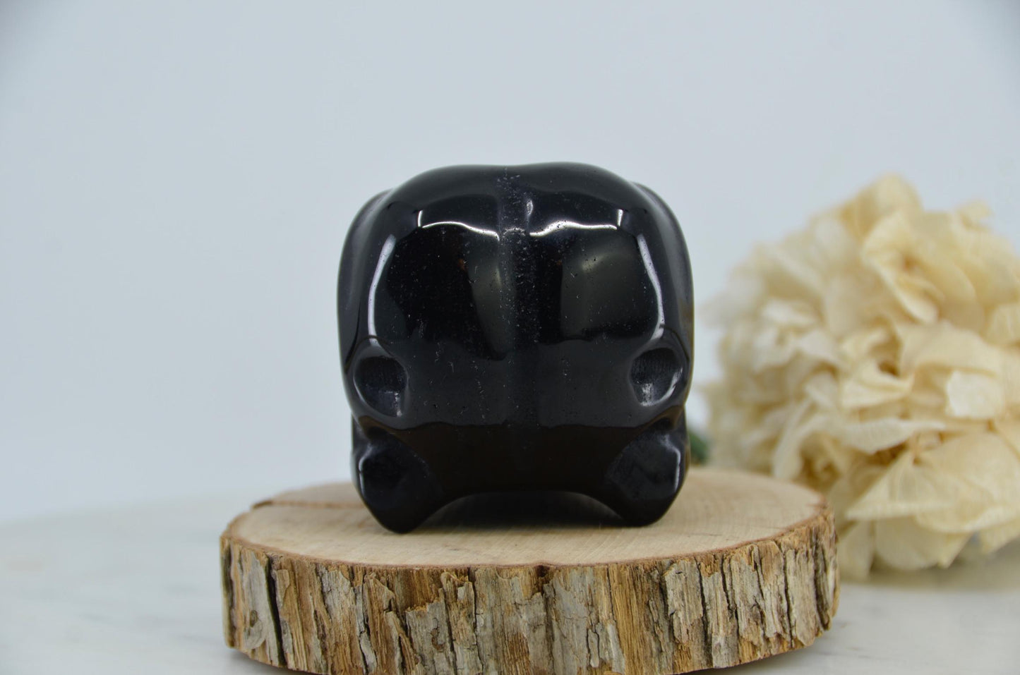 Black Obsidian Raven Skull Carving