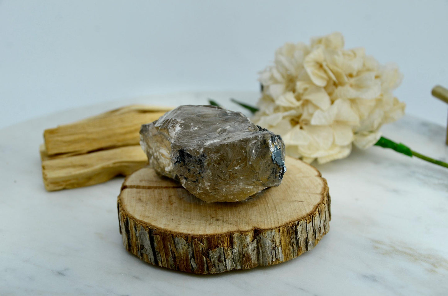 Rutile Smoky Quartz with Tourmaline and Hematite