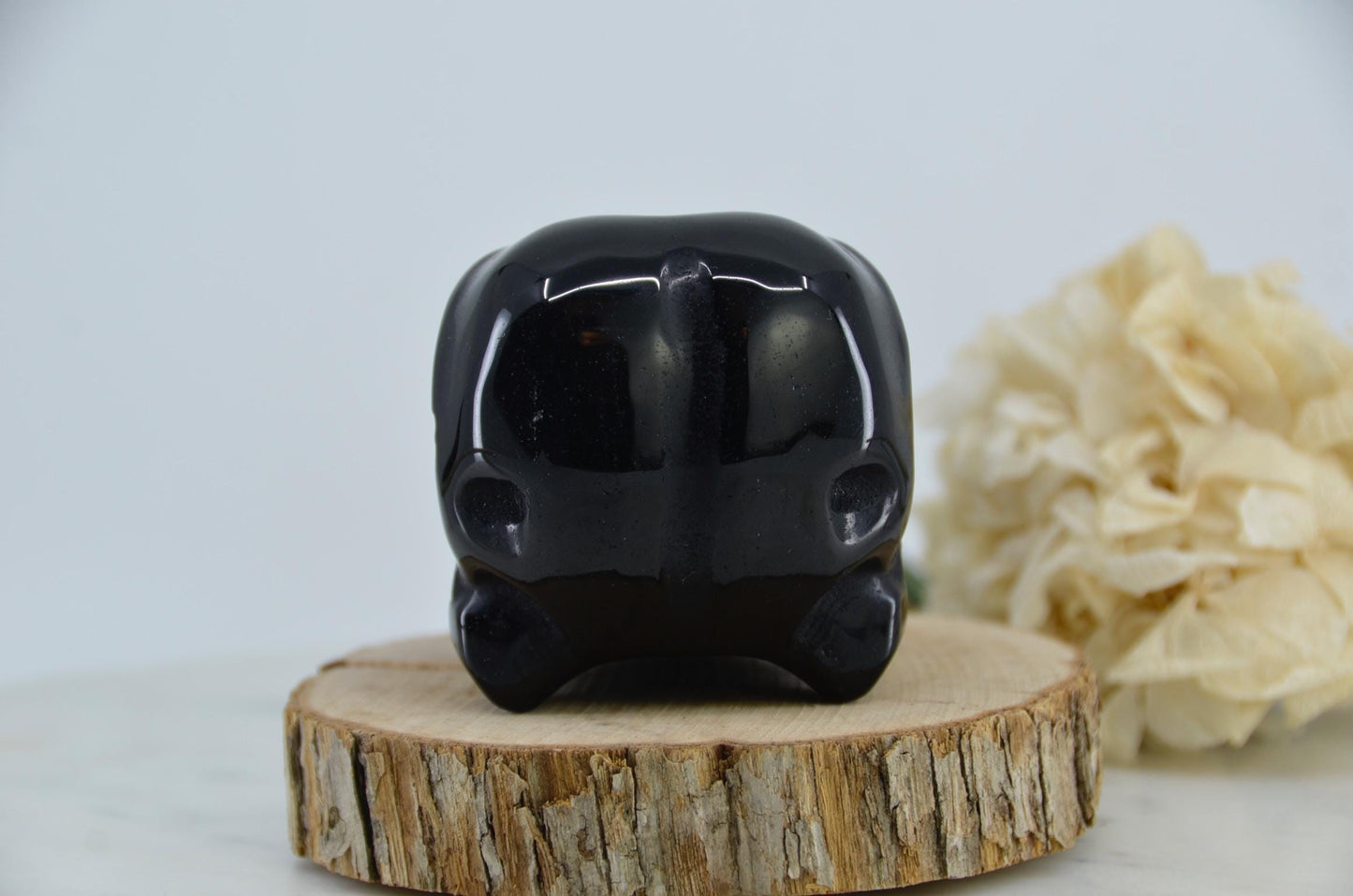 Black Obsidian Raven Skull Carving