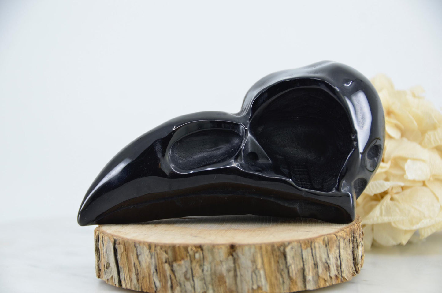 Black Obsidian Raven Skull Carving