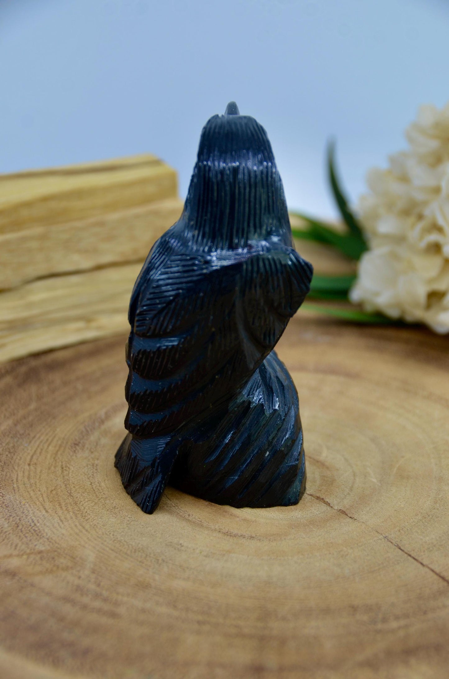 Black Onyx Raven Carving