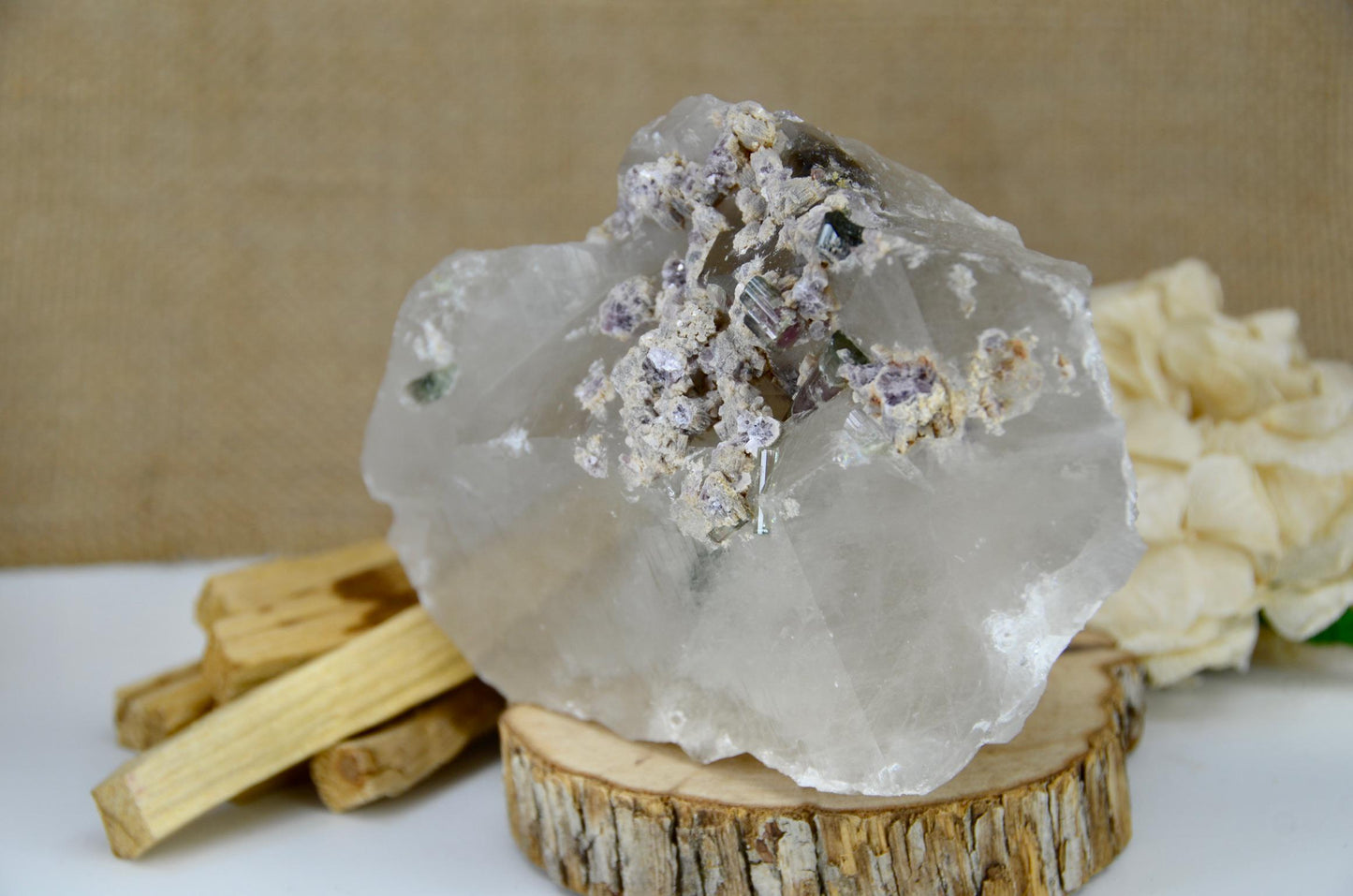 Rare Quartz with Lepidolite and Watermelon Tourmaline/Rare Crystal/ Metaphysical and Spiritual / Gemstones and Minerals