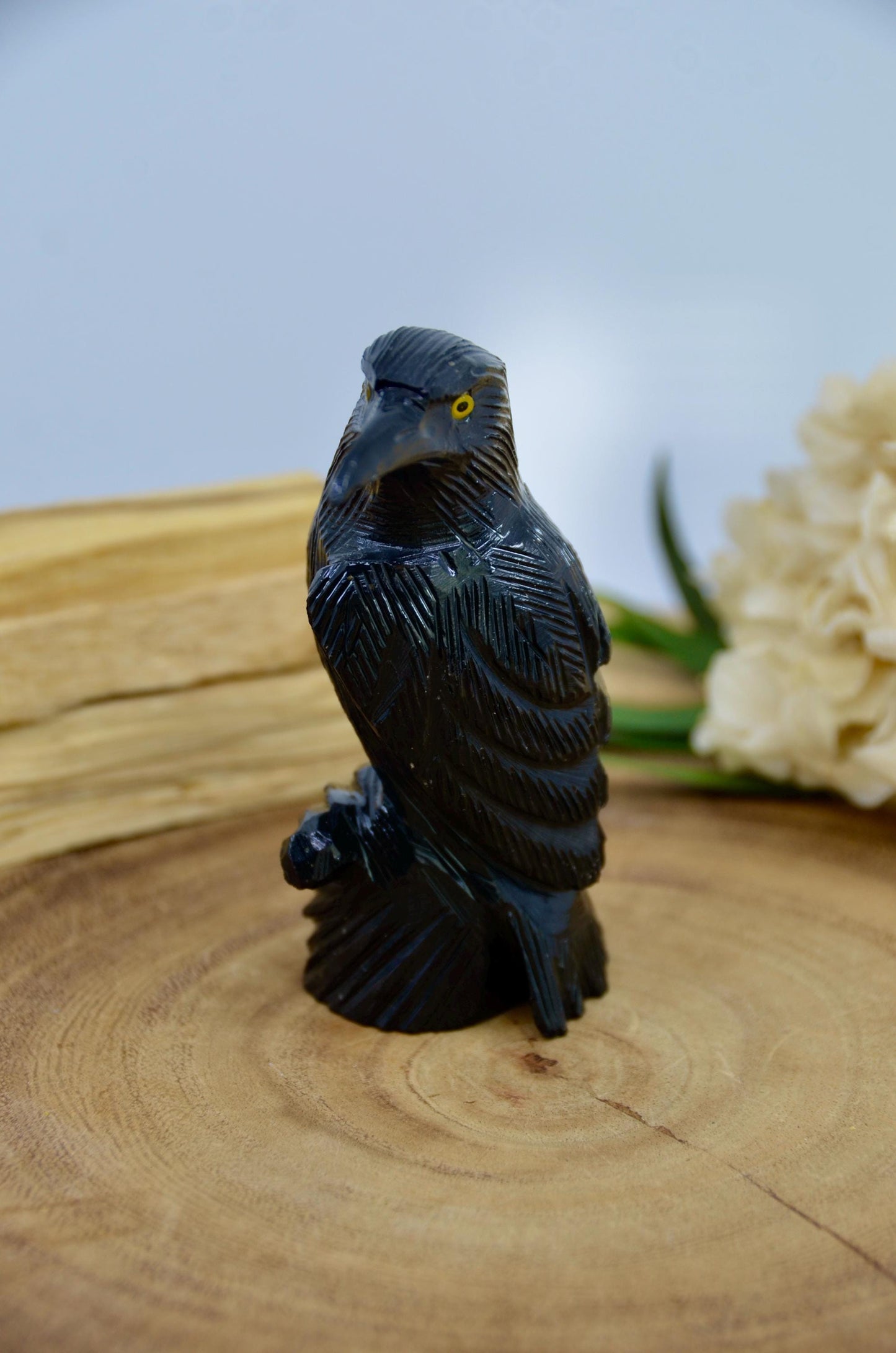 Black Onyx Raven Carving