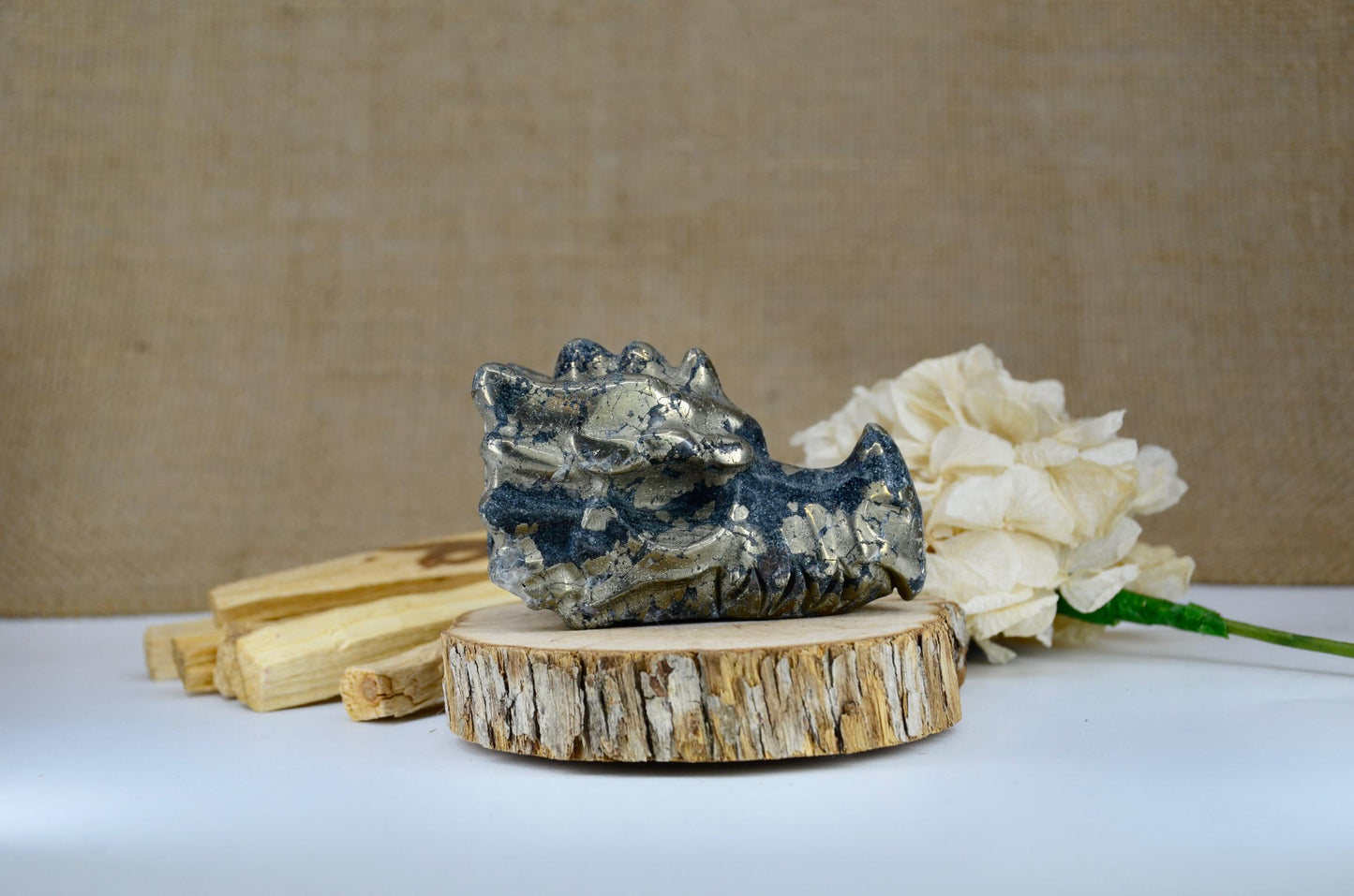 Pyrite Dragon Head Carving