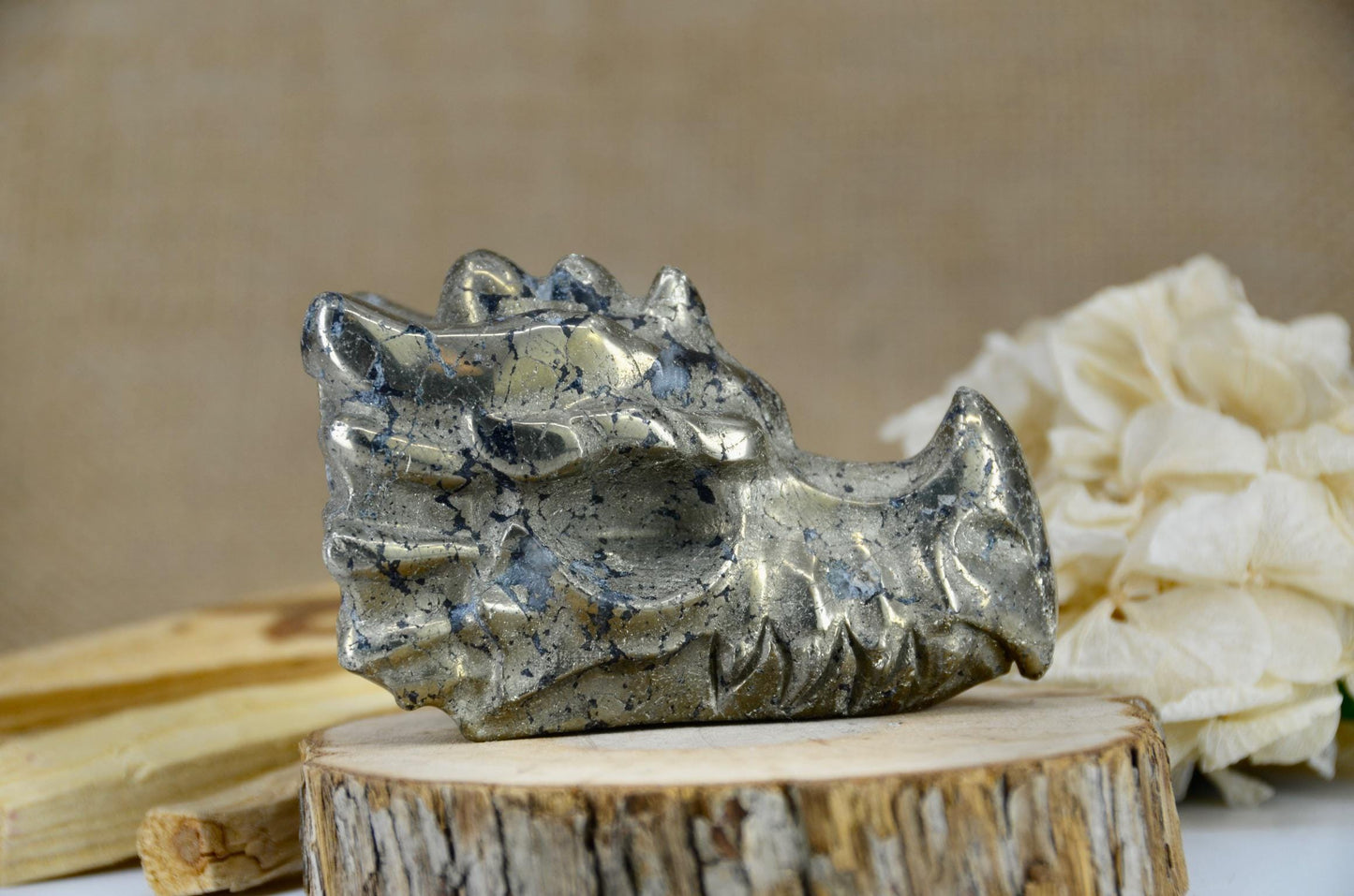 Pyrite Dragon Head Carving