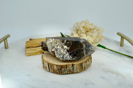 Double Terminated Elestial Smoky Quartz with Mica