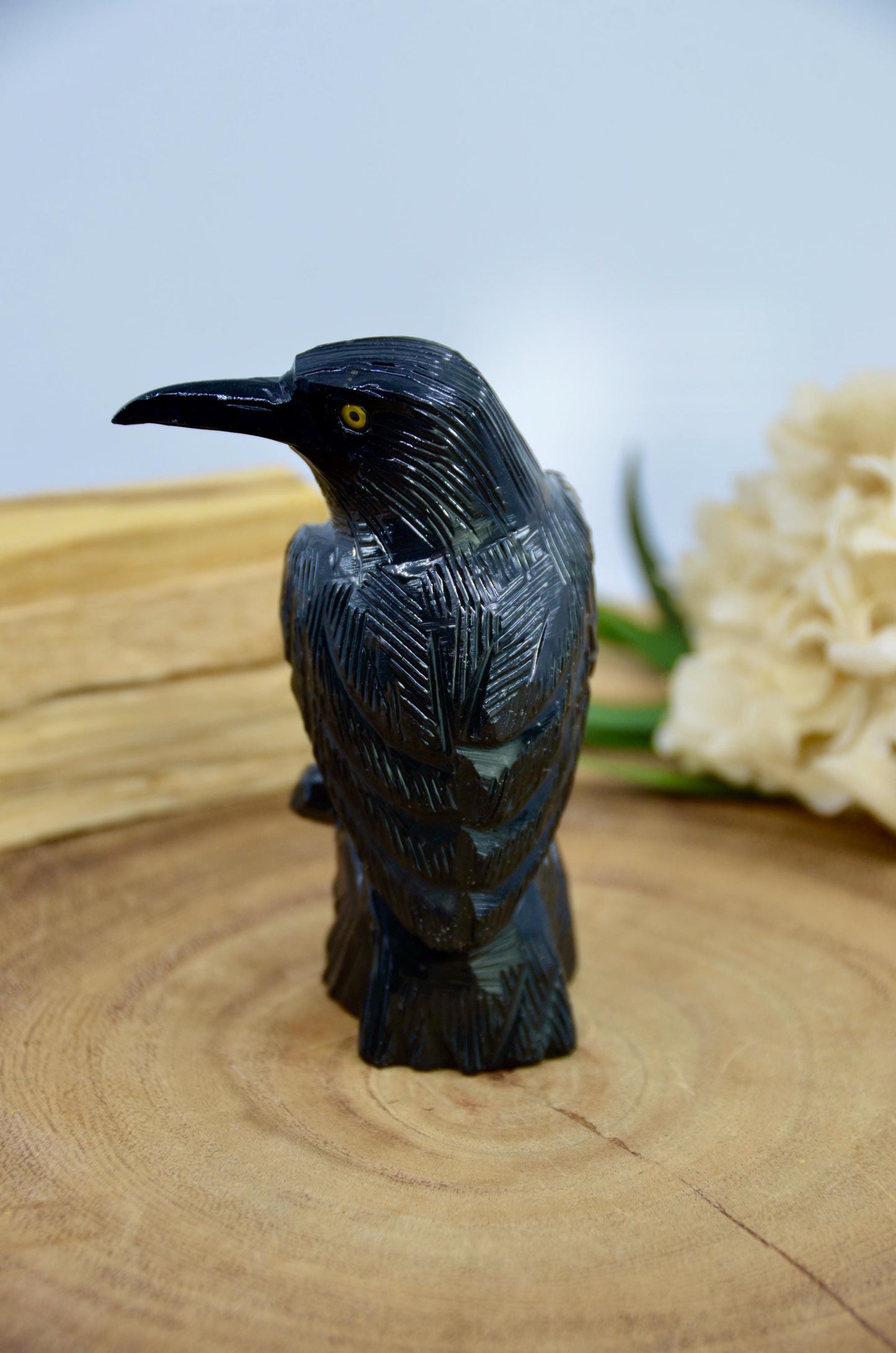 Black Onyx Raven Carving