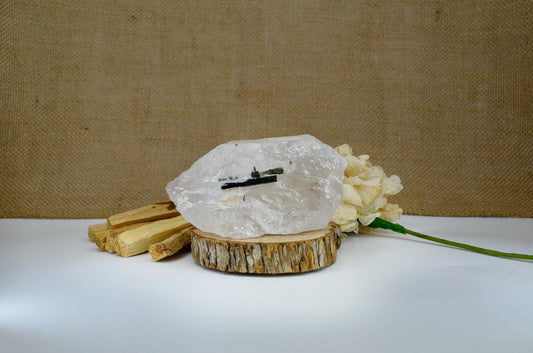 Rose Quartz Overgrowth With Green Tourmaline / Rare Crystal / Metaphysical and Spiritual / Gemstones and Minerals