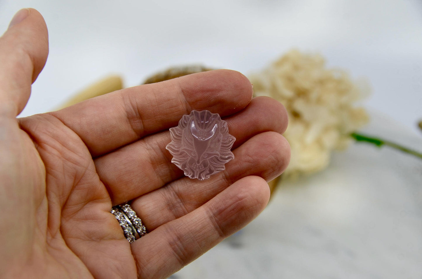 Rose Quartz Mini Fox Carving