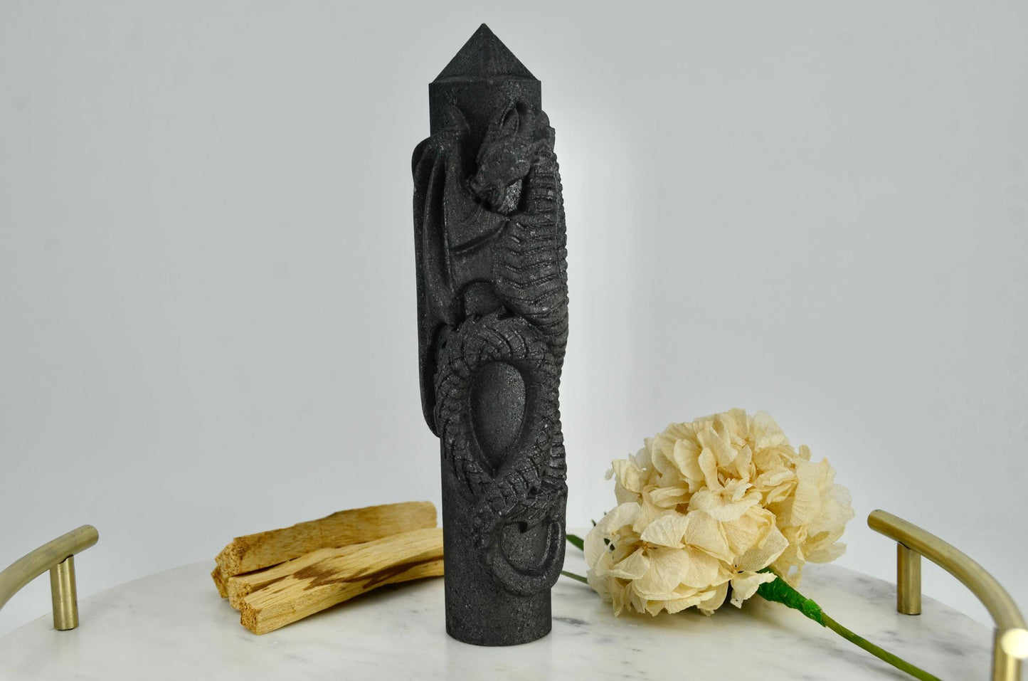 Large Shungite Dragon Tower Carving