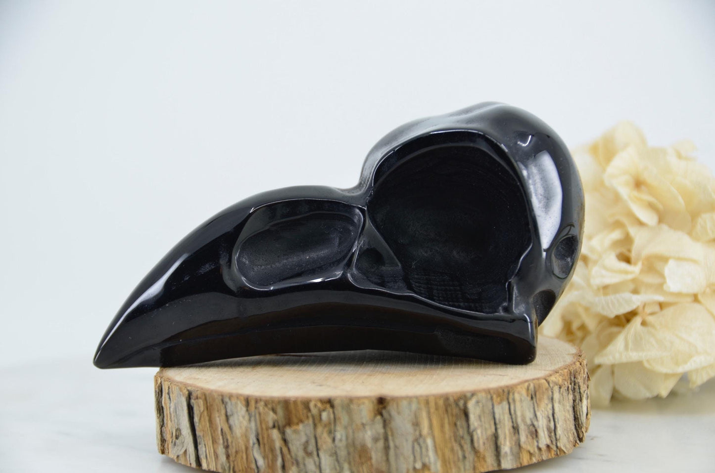 Black Obsidian Raven Skull Carving