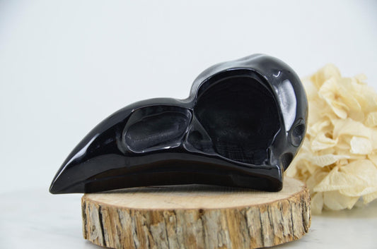 Black Obsidian Raven Skull Carving