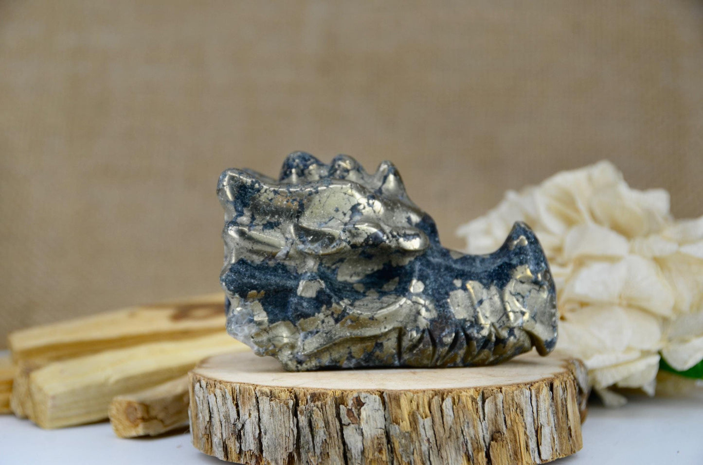 Pyrite Dragon Head Carving