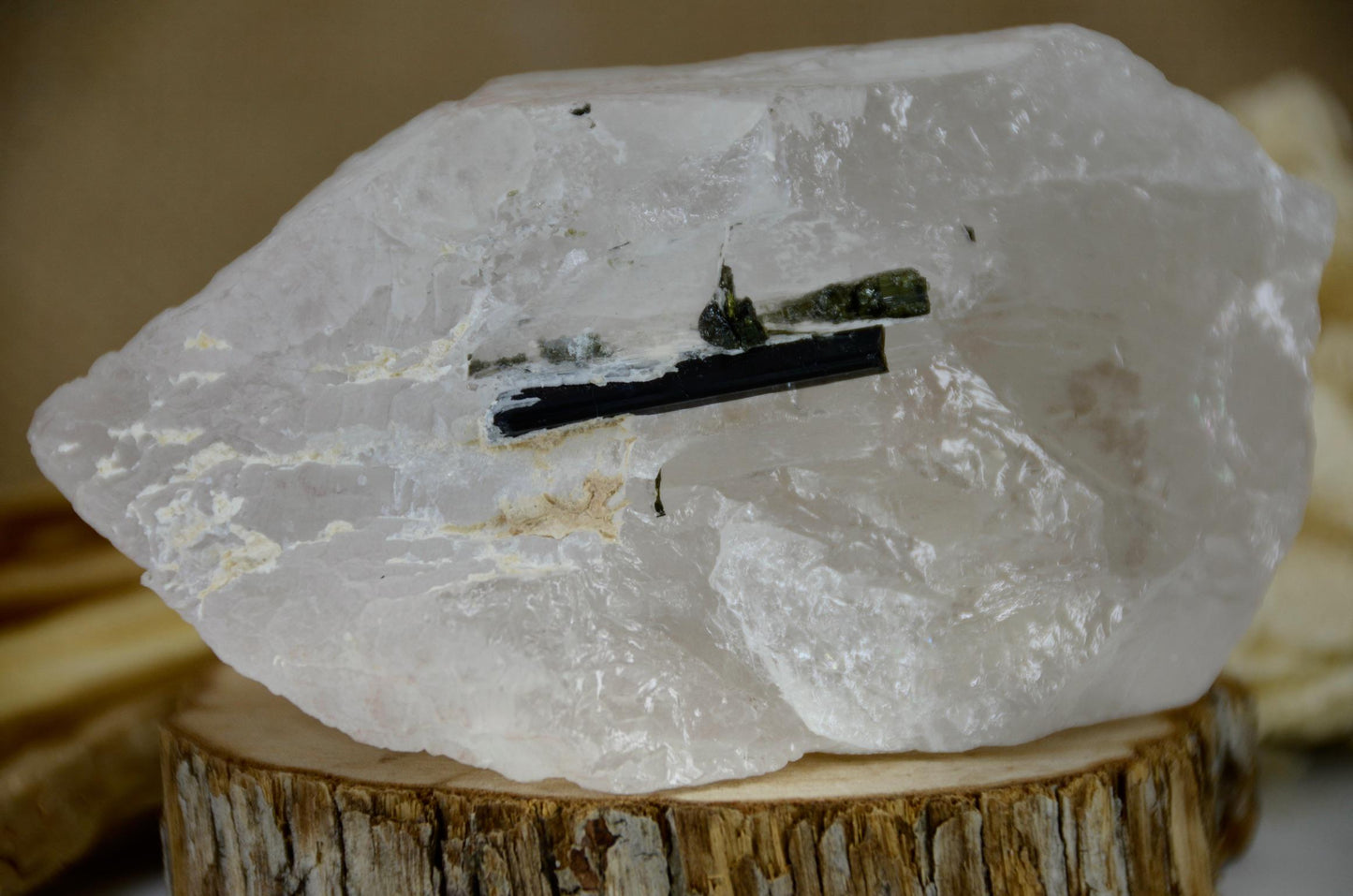 Rose Quartz Overgrowth With Green Tourmaline / Rare Crystal / Metaphysical and Spiritual / Gemstones and Minerals
