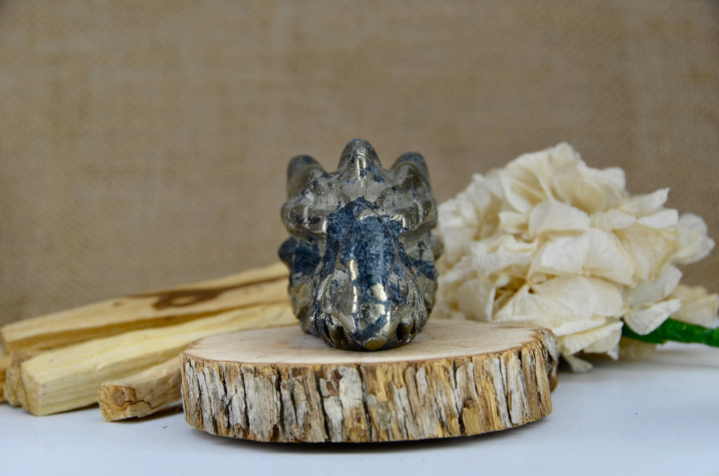 Pyrite Dragon Head Carving
