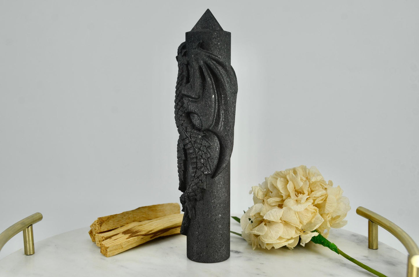 Large Shungite Dragon Tower Carving