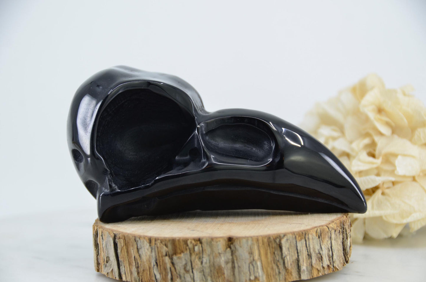 Black Obsidian Raven Skull Carving