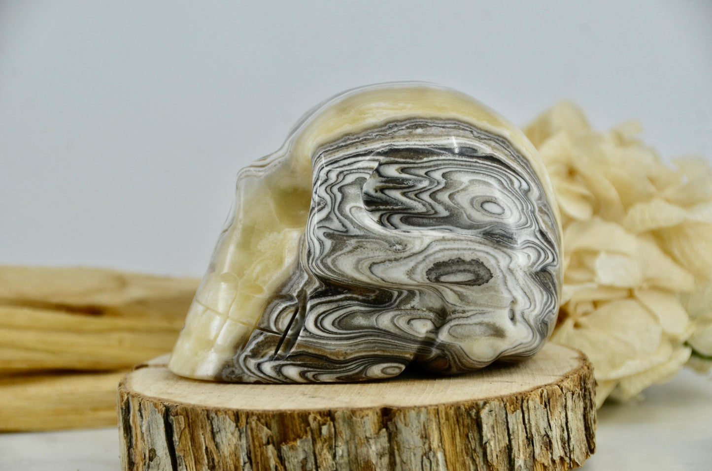 Black Phantom Calcite Skull Carving