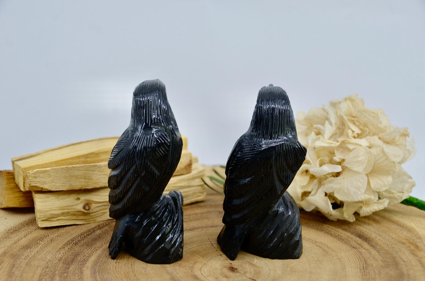 Black Onyx Raven Carving