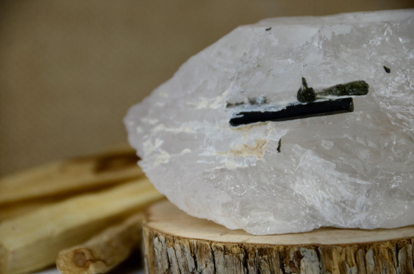 Rose Quartz Overgrowth With Green Tourmaline / Rare Crystal / Metaphysical and Spiritual / Gemstones and Minerals