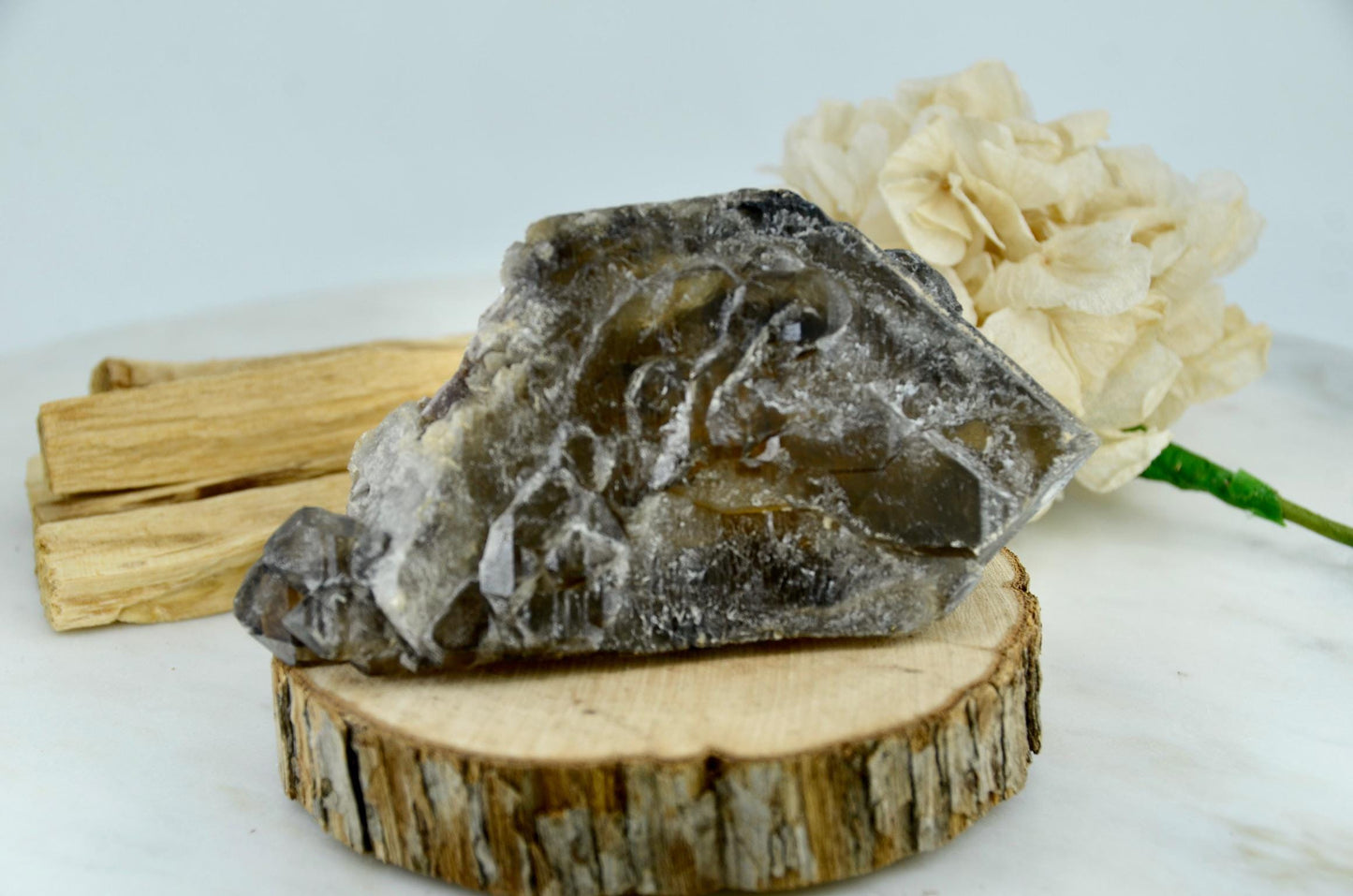 Double Terminated Elestial Smoky Quartz with Mica