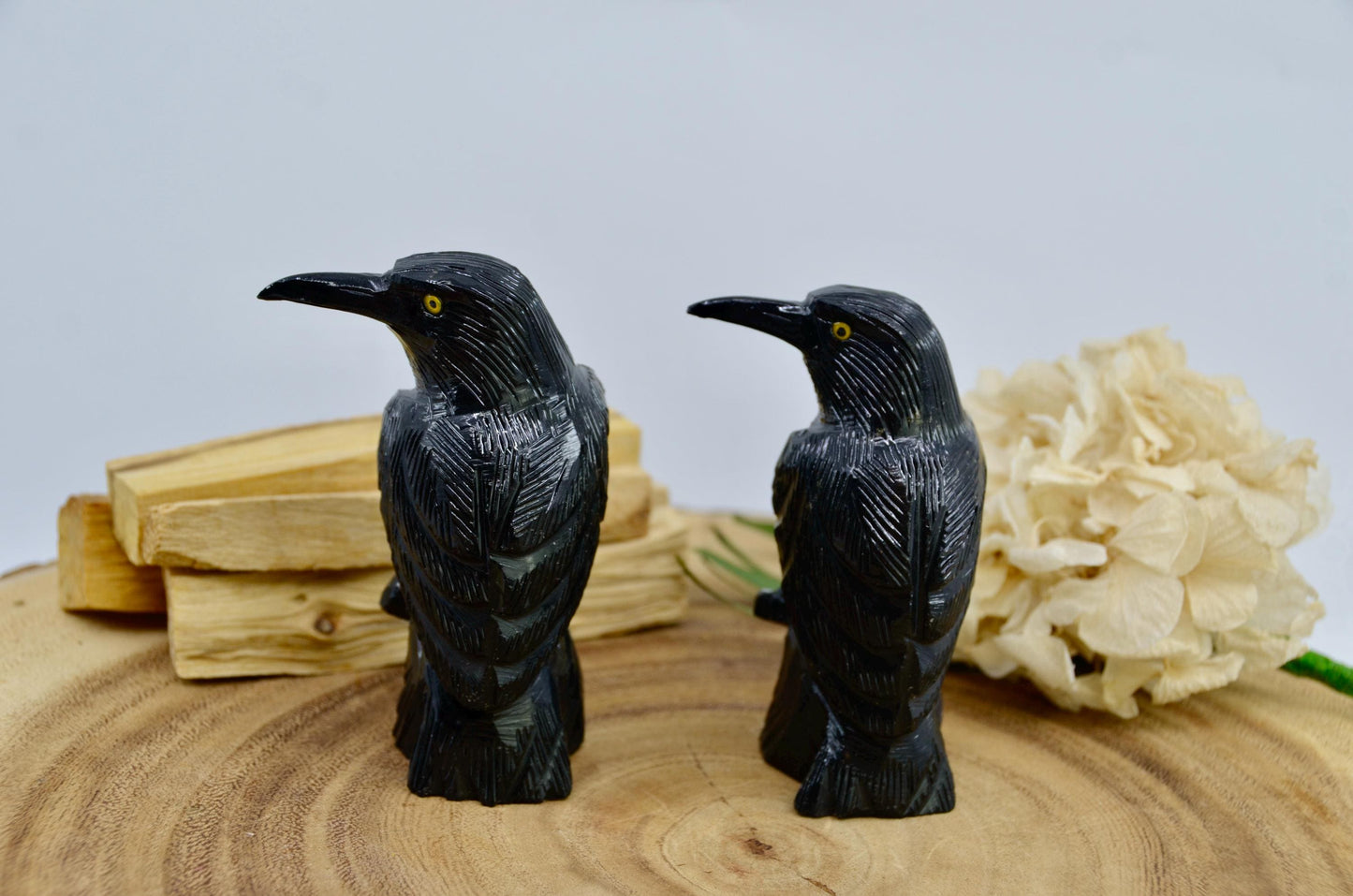Black Onyx Raven Carving